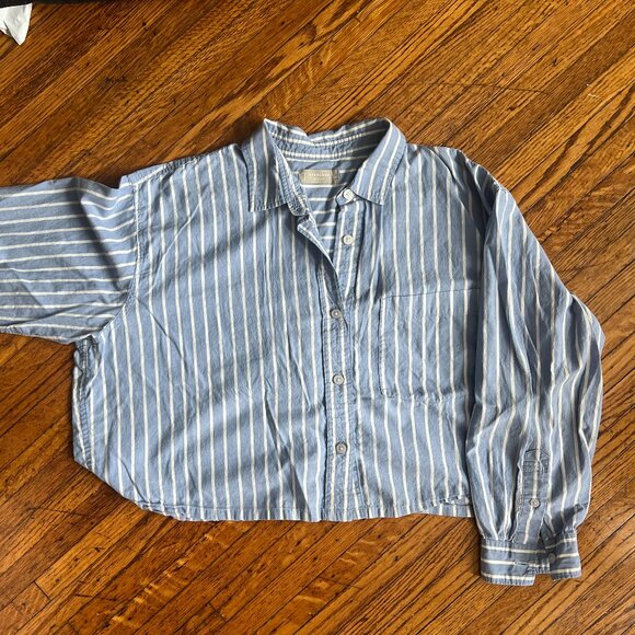 Everlane - The Way-Short Shirt in Silky Cotton - Mariner Blue & White - XL - Picture 2 of 7